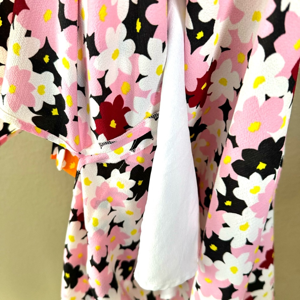 Kenzo Mixed Floral Print Ruffle Midi Slip Tank Dress Size 40 (8) Pink Orange - Picture 6 of 10